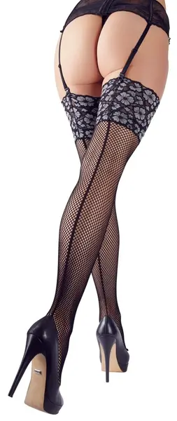 Cottelli Collection Lace Top Stockings Black/Silver S/M