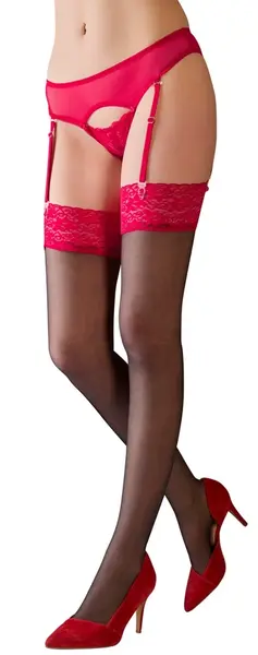 Cottelli Collection Čarape Crne/Crvene Čipkasti Vrh 20 DEN Oeko-Tex
