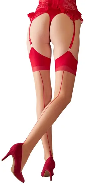 Cottelli Collection Stockings Skin/Red Classic Elegance, Size 2