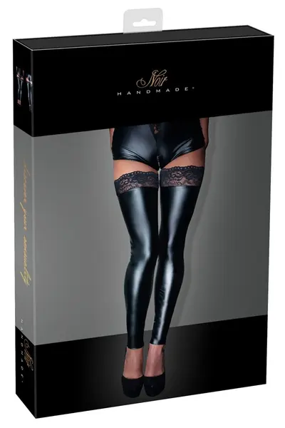 Cottelli Collection Čarape sa čipkom na vrhu Wet Look M Crne Silikonski Grip