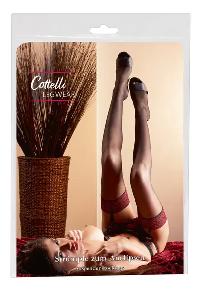 Cottelli Legwear Stockings Black/Red Lace Top 17 Denier S/M