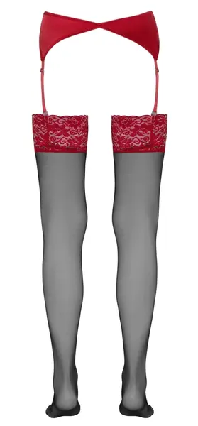Cottelli Legwear Stockings Black/Red Lace Top 17 Denier S/M