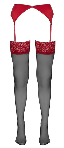 Cottelli Collection Stockings Black/Red Contrast Lace 17 Denier