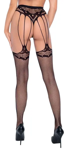 Cottelli Legwear String with Attached Stockings Lace S-L Black