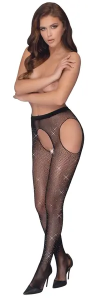 Cottelli Collection Sparkle Net Hulahopke sa Podvezicama S-L, Rhinestone, Crna