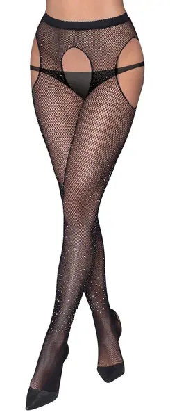 Cottelli Collection Sparkle Net Hulahopke sa Podvezicama S-L, Rhinestone, Crna