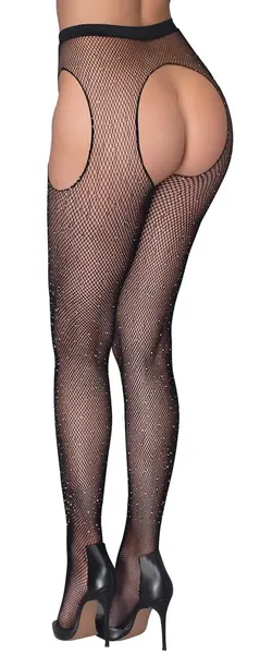 Cottelli Collection Sparkle Net Hulahopke sa Podvezicama S-L, Rhinestone, Crna