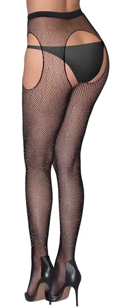 Cottelli Collection Sparkle Net Hulahopke sa Podvezicama S-L, Rhinestone, Crna