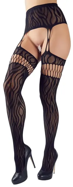 Cottelli Collection Zebra Pattern Suspender Tights S/L Black-White