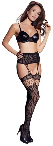 Cottelli Collection Zebra Pattern Suspender Tights S/L Black-White