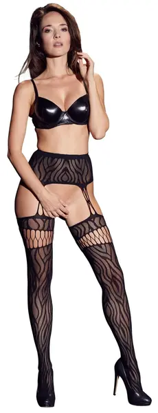 Cottelli Collection Zebra Pattern Suspender Tights S/L Black-White