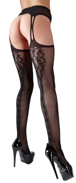 Cottelli Collection Hulahopke sa Podvezicama L/XL - Crna Mreža, Sa Šavom