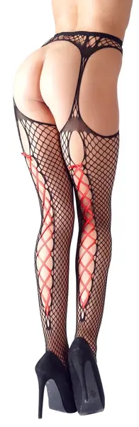 Cottelli Collection Fence Net Suspender Tights S/M with Red Lacing