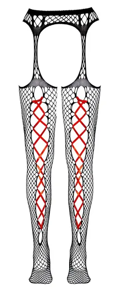 Cottelli Collection Fence Net Suspender Tights S/M with Red Lacing