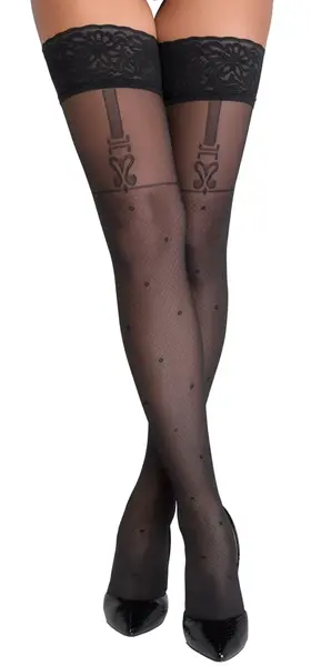 Cottelli LEGWARE Flirt 4 Crne mrežaste držačice sa čipkom, 40 DEN