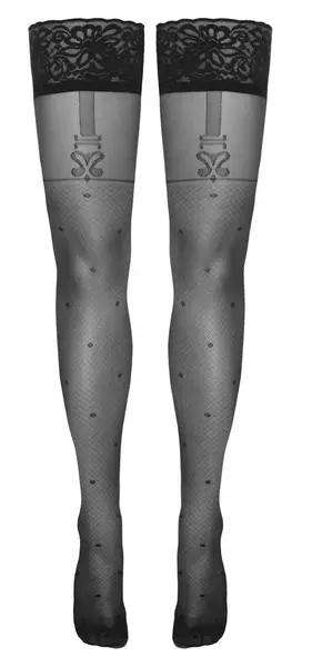 Cottelli LEGWARE Flirt 4 Crne mrežaste držačice sa čipkom, 40 DEN