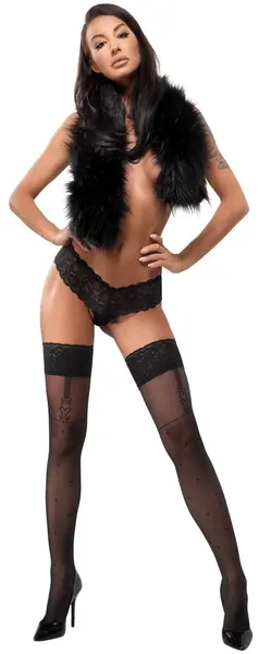 Cottelli Legware Flirt 3 Crne mrežaste držačice sa čipkanom ivicom 40 DEN
