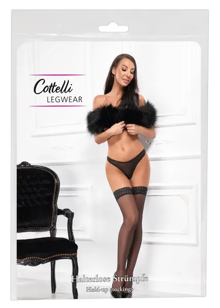 Cottelli LEGWARE crne samodržeće čarape sa čipkanim ukrasom 20 DEN