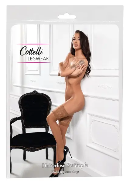 Cottelli Legware samodržeće čarape Skin 2 svetlo bež nijansa, 14 cm čipka, 20 den