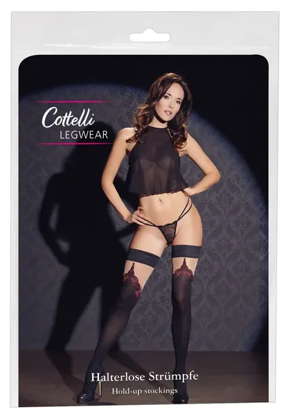 Cottelli Collection Hold-up Stockings Thigh-high Black 70 DEN Seam Oeko-Tex