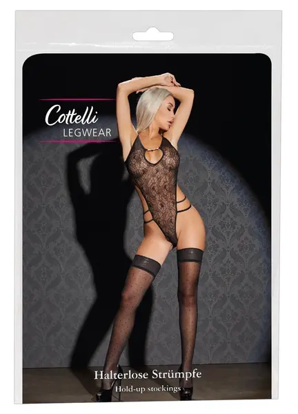 Cottelli Collection Hold-Up čarape sa tačkicama, silikonski pojas, 25 DEN, crna