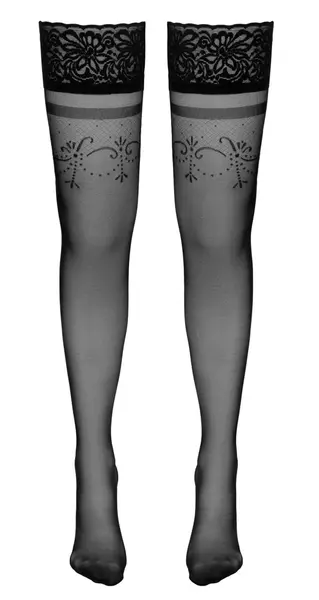 Cottelli Collection Hold-Up čarape crna čipka silikonski grip M