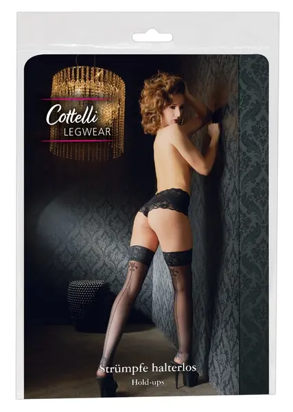 Cottelli Collection Hold-Up čarape sa šavom i čipkom crni 8cm vrh