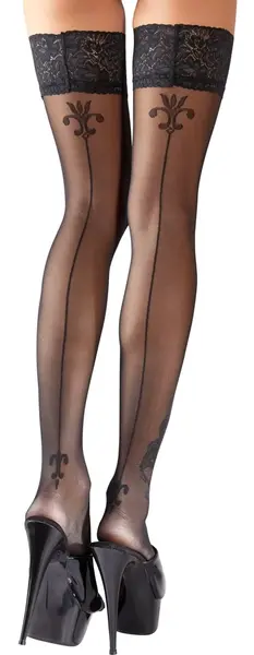 Cottelli Collection Hold-Up čarape sa šavom i čipkom crni 8cm vrh