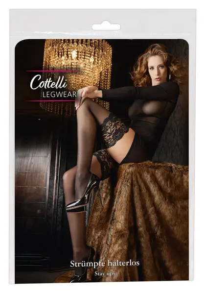 Cottelli Collection Hold-Up čarape 20 denijera crni čipkani vrh