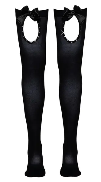 Cottelli Collection Hold-up Stockings M Black with Bow & Rhinestones
