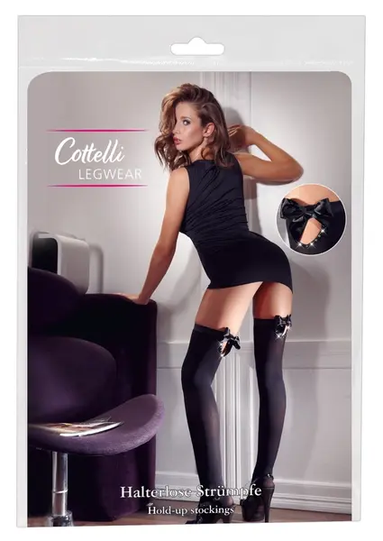 Cottelli Collection Hold-Up Stockings S Black 70 Denier with Bow Detail