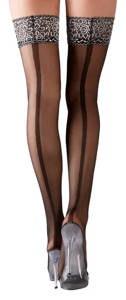 Cottelli Collection Hold-Up Stockings Silver Lace Seam Design