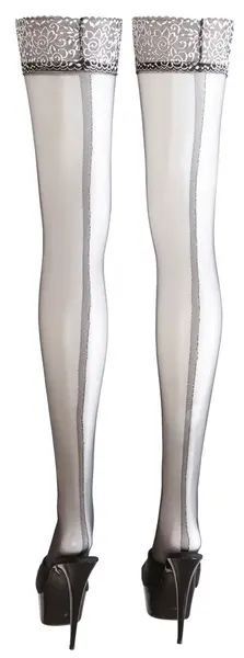 Cottelli Collection Hold-Up Stockings Silver Lace Seam 90 DEN Black