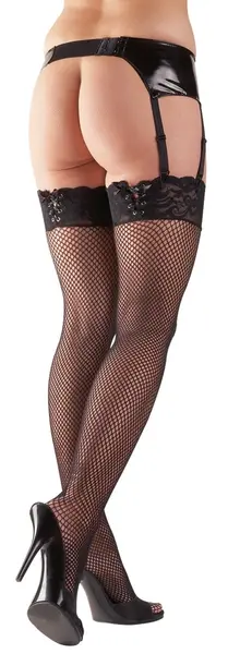Cottelli Collection Mrežaste Čarape Čipka S/M - Dekorativni Čipkasti Vrh, Crna