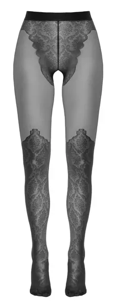 Cottelli Legware Crne čipkane overknee otvorene hulahopke 25/50 DEN Oeko-Tex