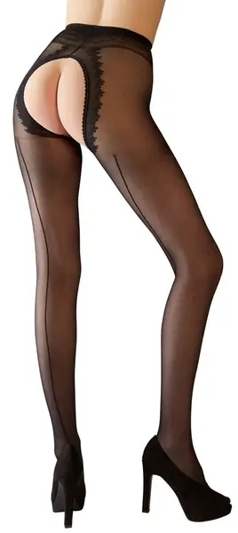 Cottelli Collection Black Open Crotch Tights with Decorative Seam, Size Universal