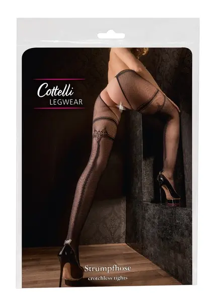 Cottelli LEGWEAR mrežaste hulahopke L/XL sa otvorenim međunožjem i dizajnom podvezica