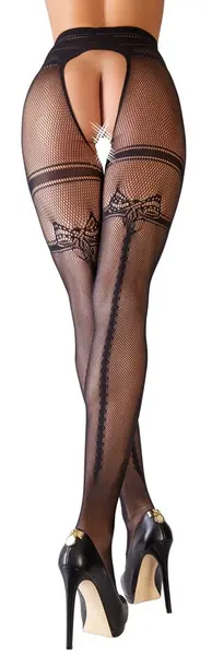Cottelli LEGWEAR mrežaste hulahopke L/XL sa otvorenim međunožjem i dizajnom podvezica