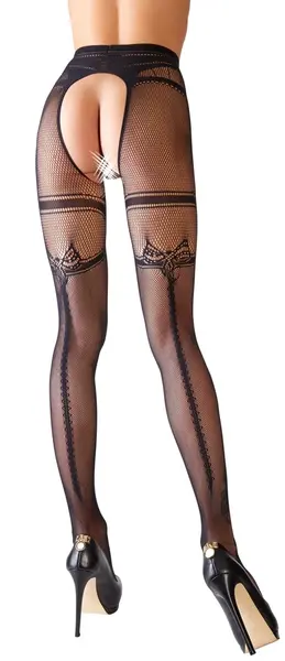 Cottelli LEGWEAR mrežaste hulahopke L/XL sa otvorenim međunožjem i dizajnom podvezica