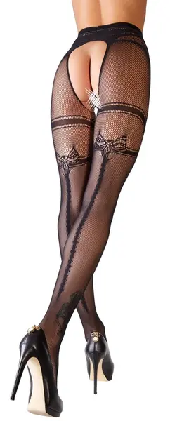 Cottelli LEGWEAR S/M mrežaste hulahopke sa podvezicama i šavom pozadi, crne