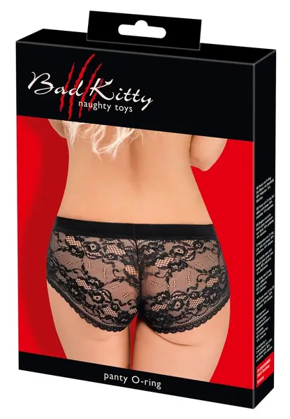 Bad Kitty Panty L Lace Harness with O-Ring, Black, Size L