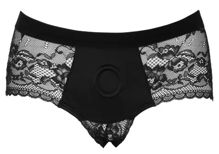 Bad Kitty Lace Strap-On Panty S - Black, O-Ring Holder, Stretch Fit