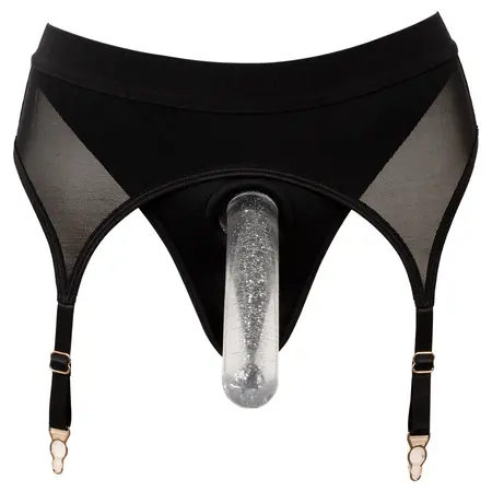 Bad Kitty Strap-On tanga sa podvezicama XL crna mikrovlakna podesiva