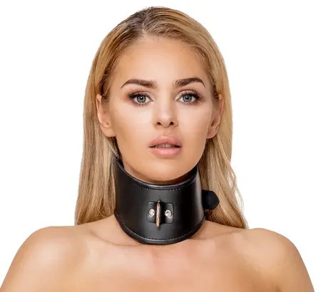 Bad Kitty Black Adjustable Collar with Metal D-Ring, Leather Look