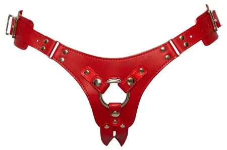 Bad Kitty podesivi crveni Strap-On pojas S-L, izgled kože, univerzalno prijanjanje