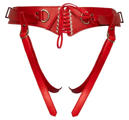 Bad Kitty podesivi crveni Strap-On pojas S-L, izgled kože, univerzalno prijanjanje