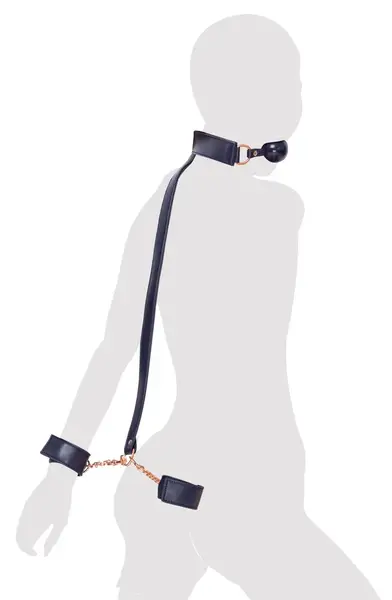 Bad Kitty Rose Ball Gag and Adjustable Handcuffs Set, 4 cm, Leather Look