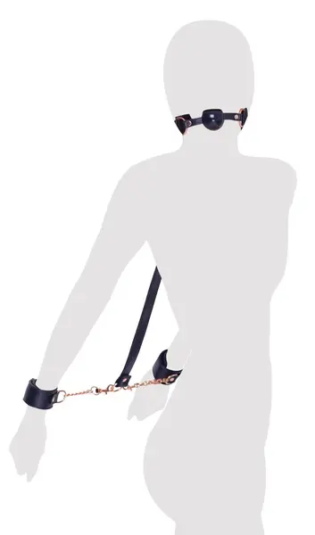 Bad Kitty Rose Ball Gag and Adjustable Handcuffs Set, 4 cm, Leather Look