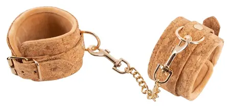 Vegan Fetish Handcuffs Cork Edition Gold Details Adjustable 12-26cm