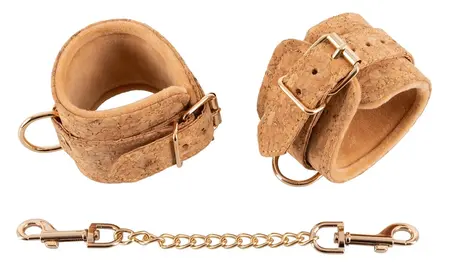 Vegan Fetish Handcuffs Cork Edition Gold Details Adjustable 12-26cm
